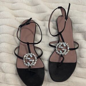 Gucci Black Sandals with Crystal Accents